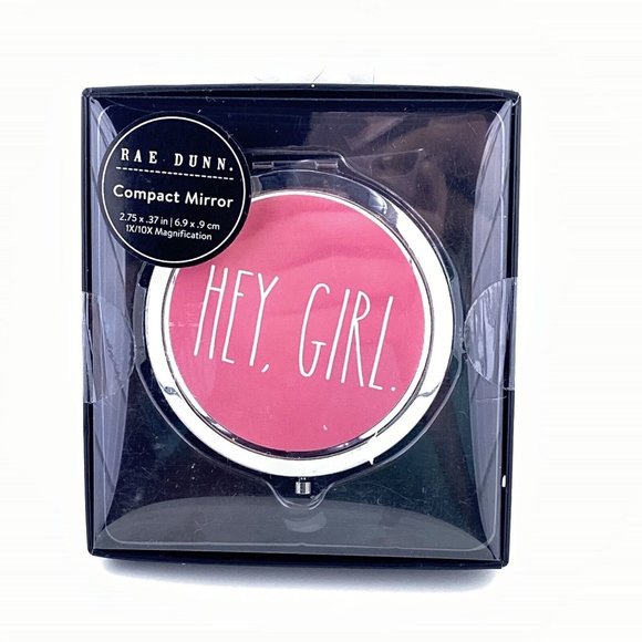 Rae Dunn Hey  Girl Pink Compact Mirror - Picture 1 of 2